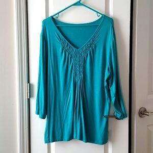 Susan Graver 3/4 sleeve top embroidery green xl
